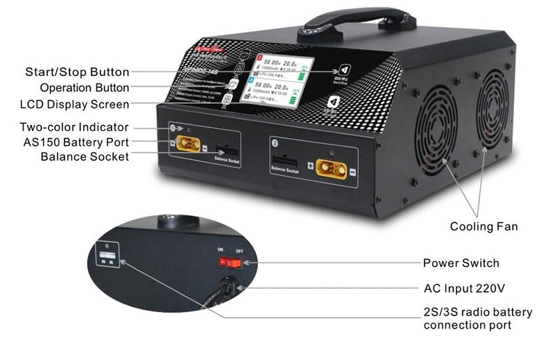 Ultra Power UP2400-14S 2X1200W 25A LiPo LiHV Battery Balance Charger