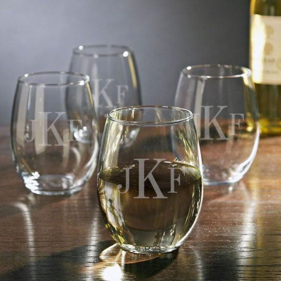 Monogrammed Stemless Wine Barware Glasses