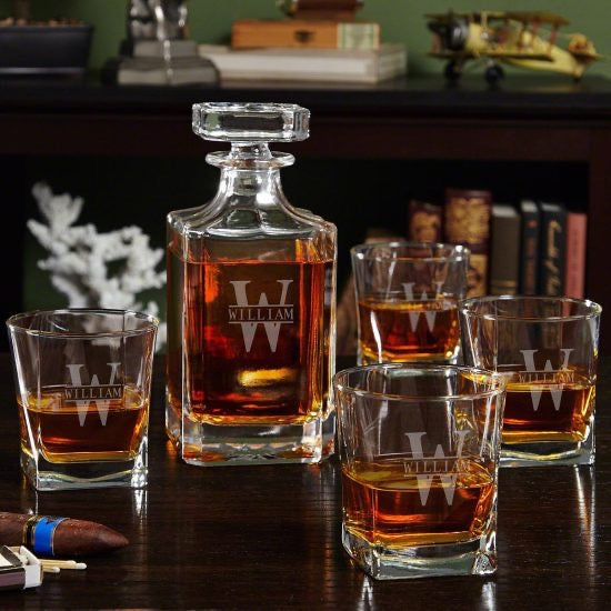 Personalized Lead-Free Crystal Decanter with Glasses