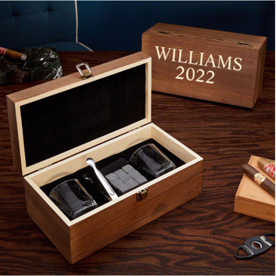 Custom Whiskey Glasses and Stones Box Set