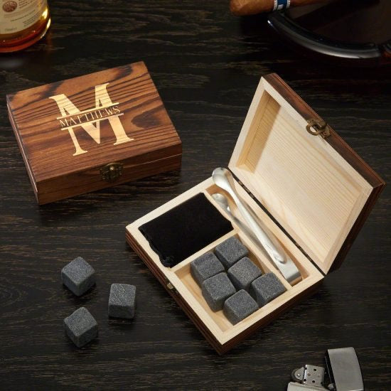 Custom Whiskey Stone Box Set of Stocking Stuffers for Men