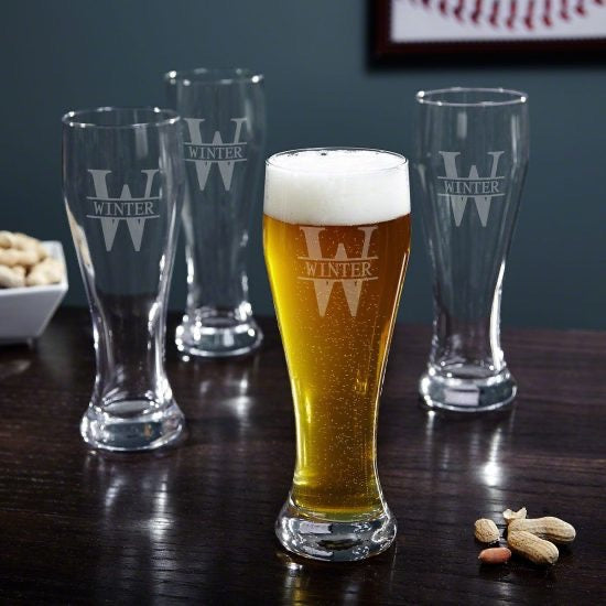Set of Four Engraved Pilsner Beer Glasses