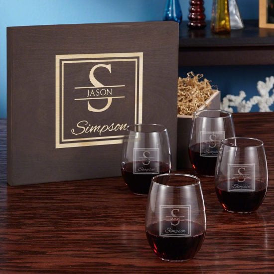 Personalized Stemless Wine Barware Glasses