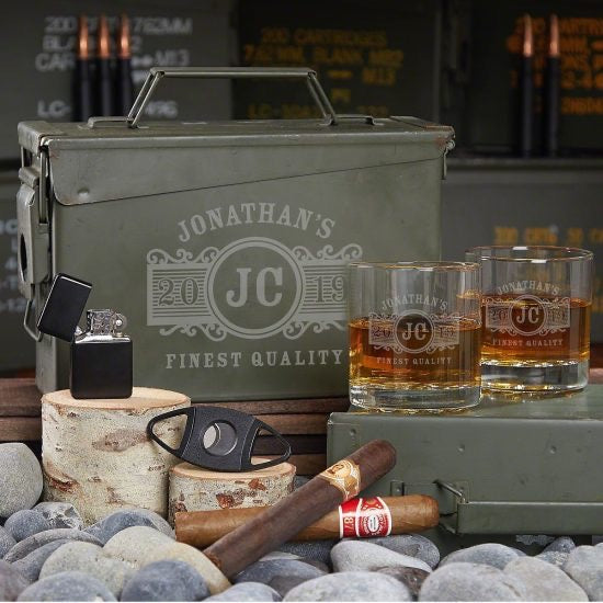 Whiskey and Cigar Ammo Can Gift Set