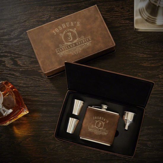 Engraved Flask and Shot Glass Set