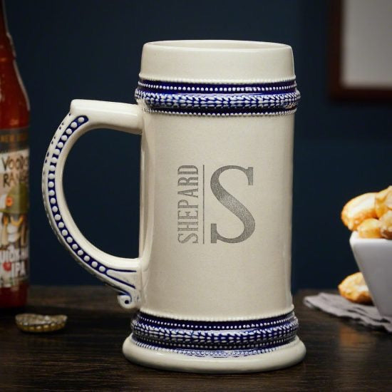 Tall Engraved Ceramic Stein