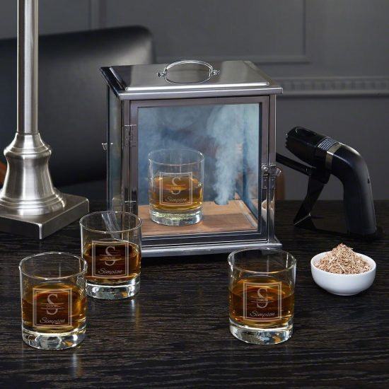 Engraved Smoke Box Whiskey Glass Set of Grandpa Gifts