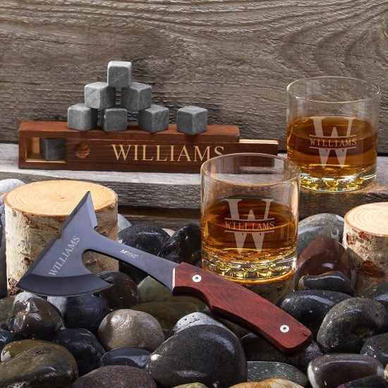 Personalized Axe and Whiskey Gift Set