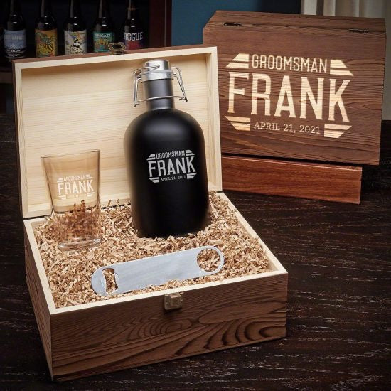 Engraved Beer Growler Pint Glass Box Set