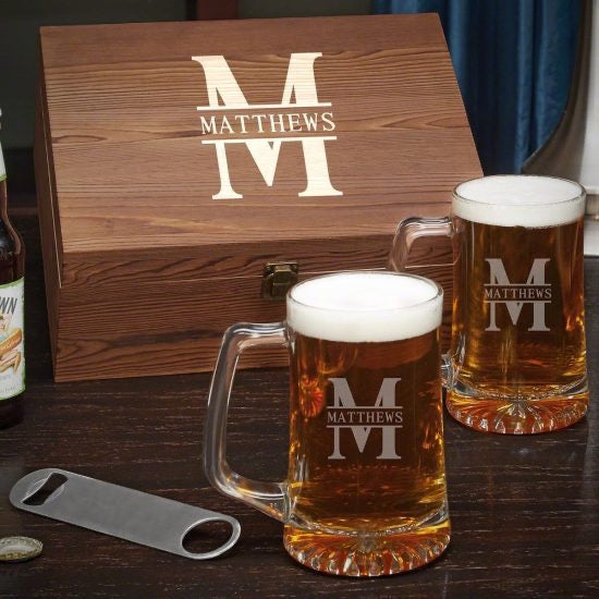 Beer Mug Wooden Box Set