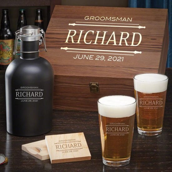 Personalized Beer Gift Set with Growler and Pint Glasses