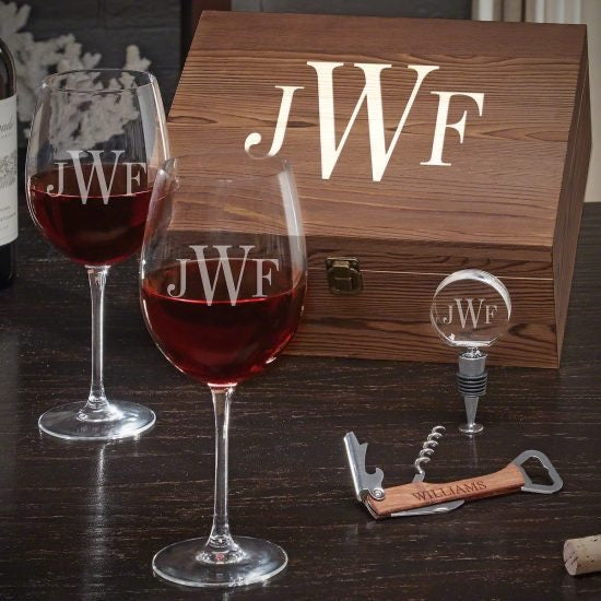 Monogram Wine Set Personalized Grandparent Gift