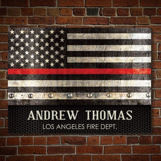 Custom Thin Red Line American Flag Wooden Sign