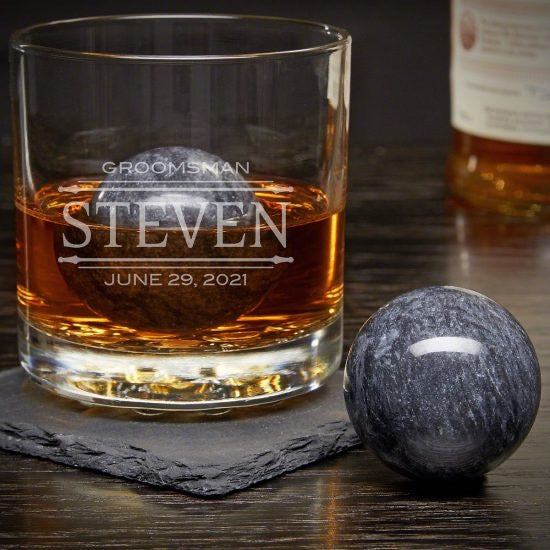 Whiskey Groomsman Glass with Whiskey Spheres