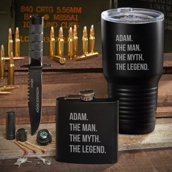 Flask Coffee Tumbler Survival Knife Custom Gift Set