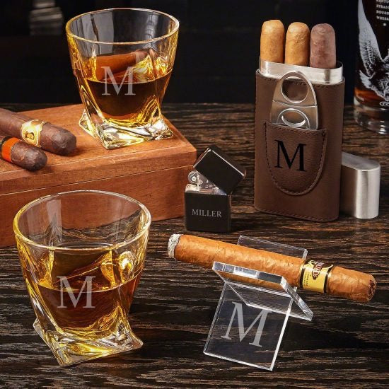 Personalized Whiskey and Cigar Gift Set