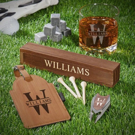 Engraved Whiskey and Golf Birthday Presents for Men