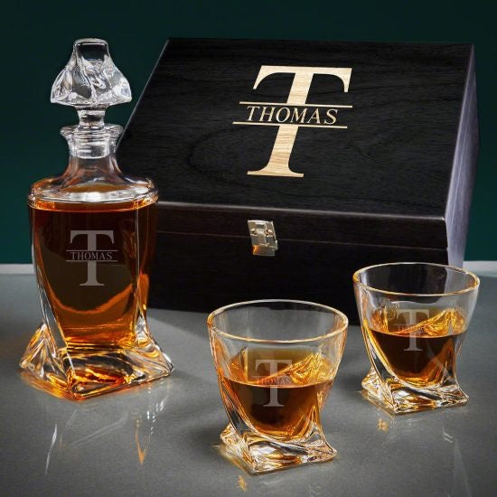 Engraved Whiskey Decanter Set Wedding Gift Basket Idea