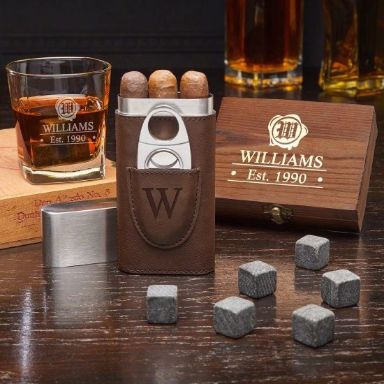 Personalized Cigar and Whiskey Gift Set for Men on Christmas