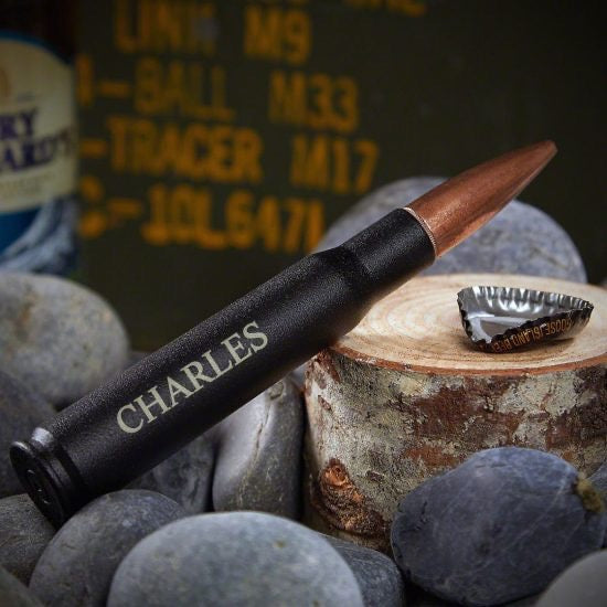 Personalized unique gift for men 50 cal bullet bottle opener