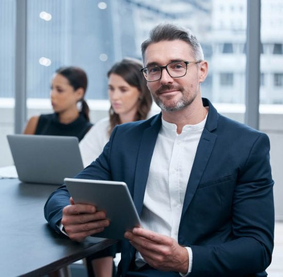 Executive man in suit attending a meeting