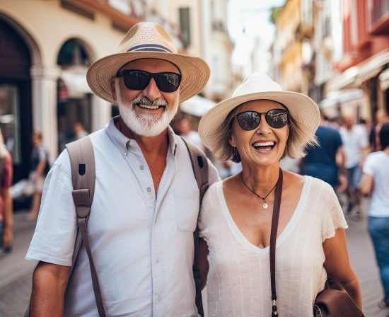 Older married couple traveling