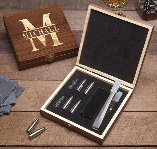 Personalized Bullet Whiskey Stones Holiday Gift Set for Men