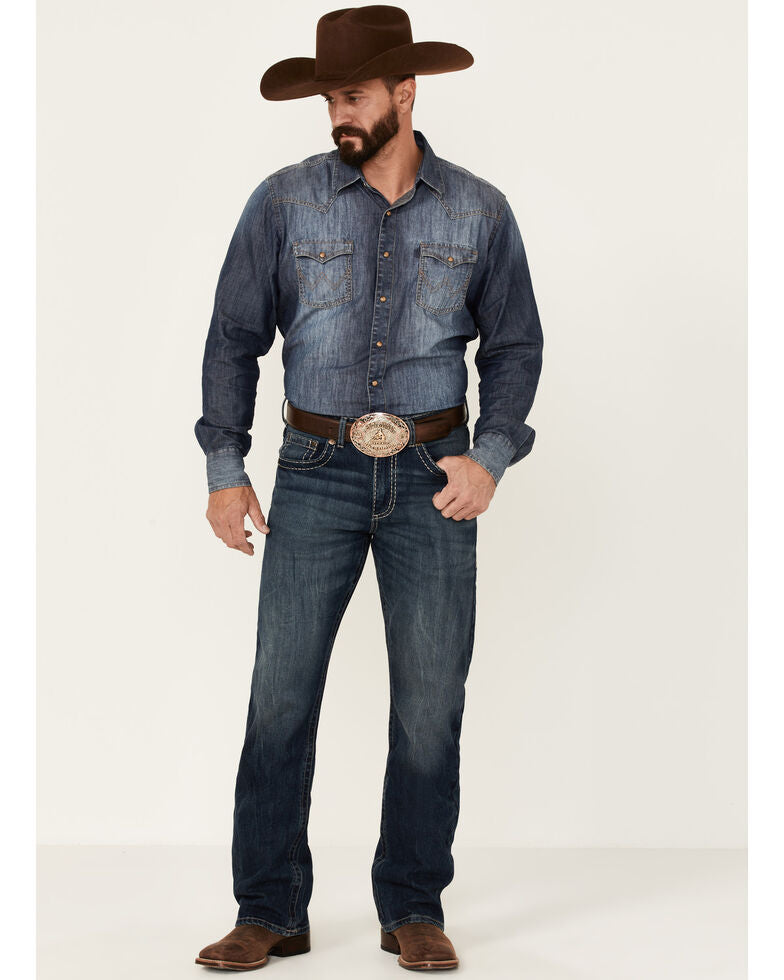 Men's Rock 47 By Wrangler Cash Medium Wash Stretch Slim Bootcut Jeans –  Hilltop Western Clothing | Keffeler Kreations