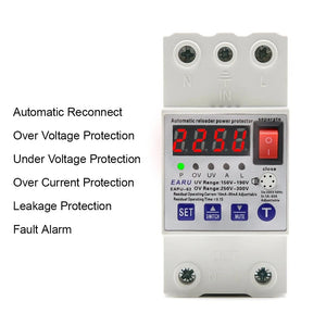 63A Automatic Reconnect Circuit Breaker Over And Under Voltage Over Current Leakage Protection Surge Protect Protector Relay - 54 Energy - Renewable Energy Store