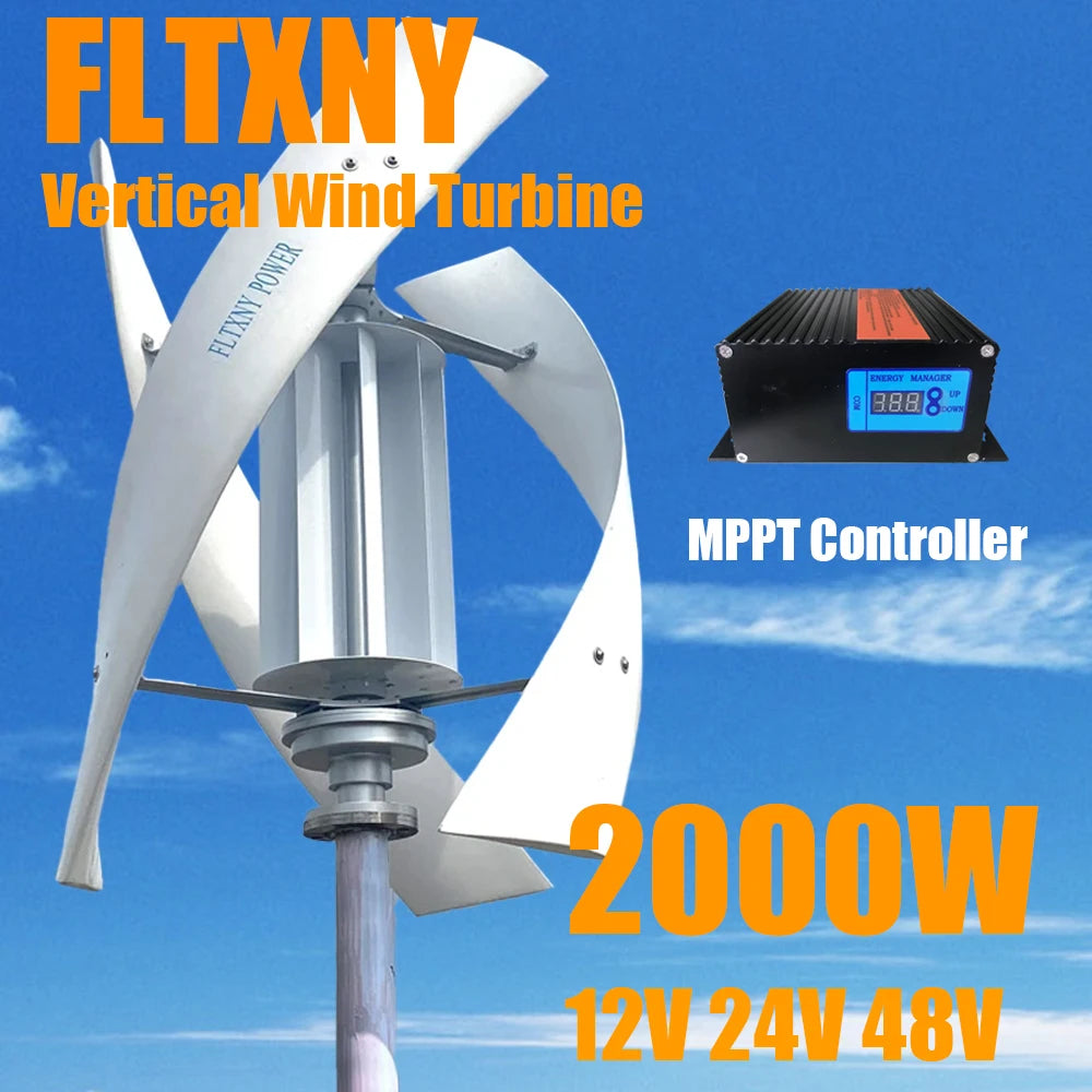 2000w Vertical Axis Wind Turbine Generator Complete Set 48v Windmill 220v AC Output Household Kit With Controller Inverter