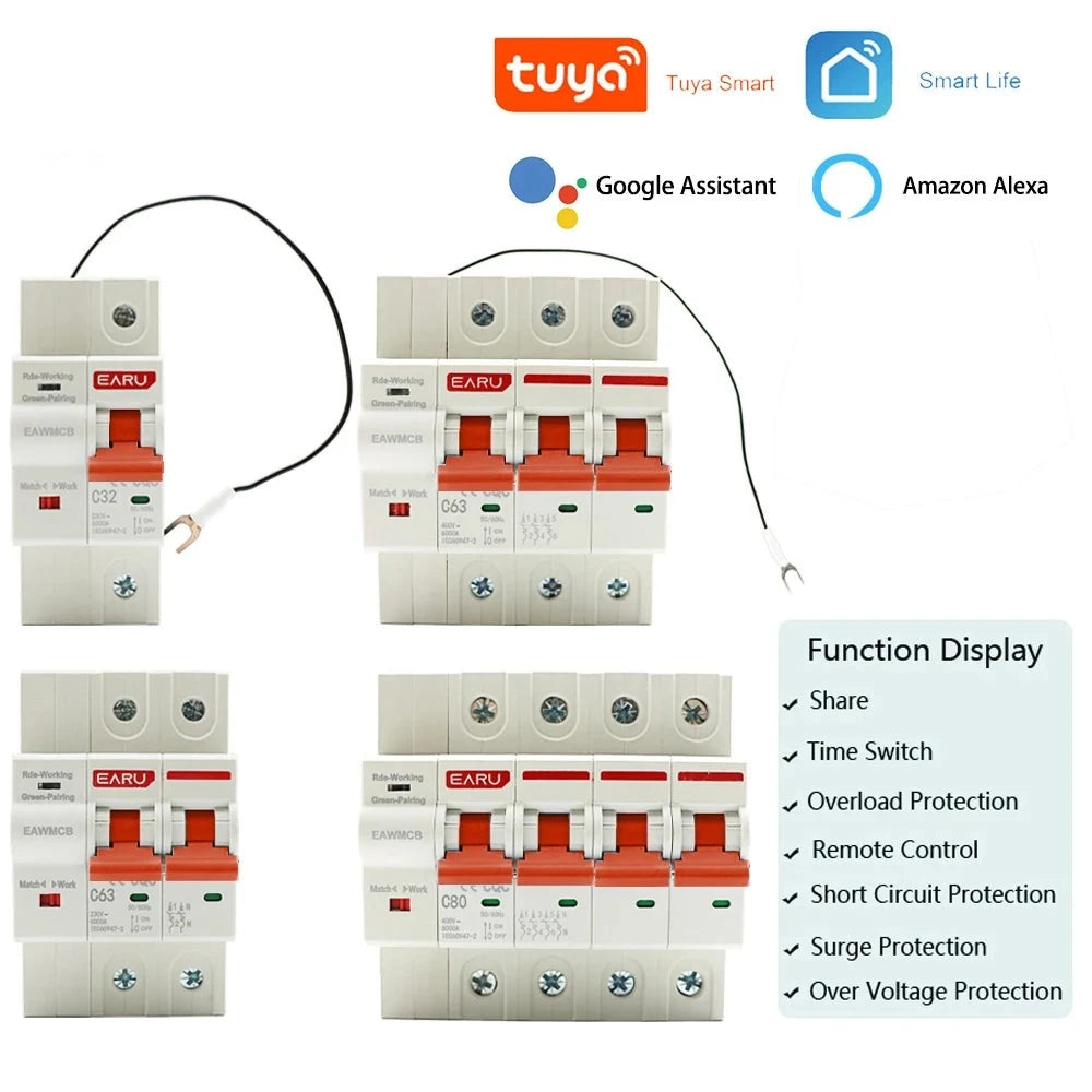 1P 2P 3P 4P TUYA APP WIFI Circuit Breaker Timer Voice Remote Control Smart Life Automatic Intelligent Interruptor WIFI Switch