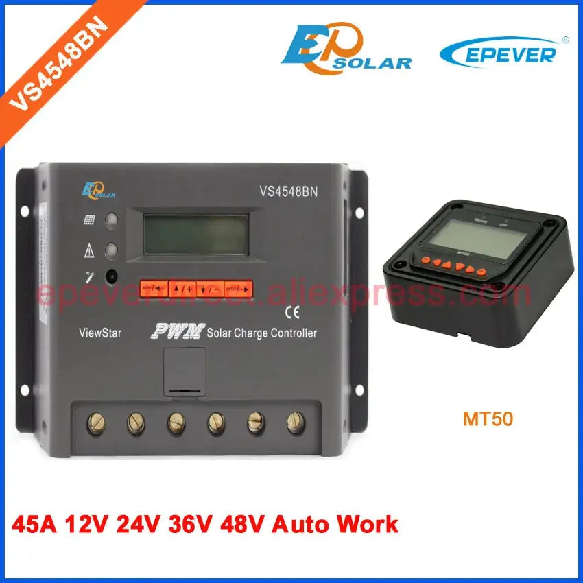 PWM charge controller solar regulator 45A 45amp VS4548BN 12v 24v 36v 48v with MT50 remote meter