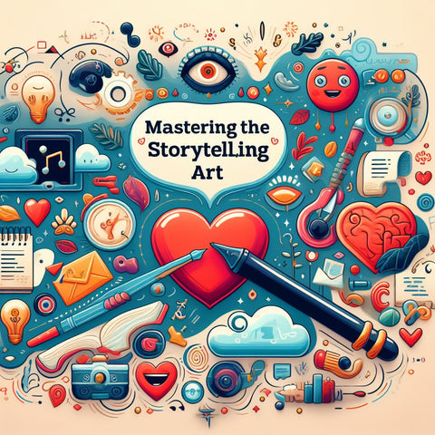 The image  show some elements related to connecting with your audience emotionally, such as a heart, a smile, a hug, or a tear. The image also show some elements related to offering enticing product descriptions, such as a pen, a brush, a book, or a speech bubble.