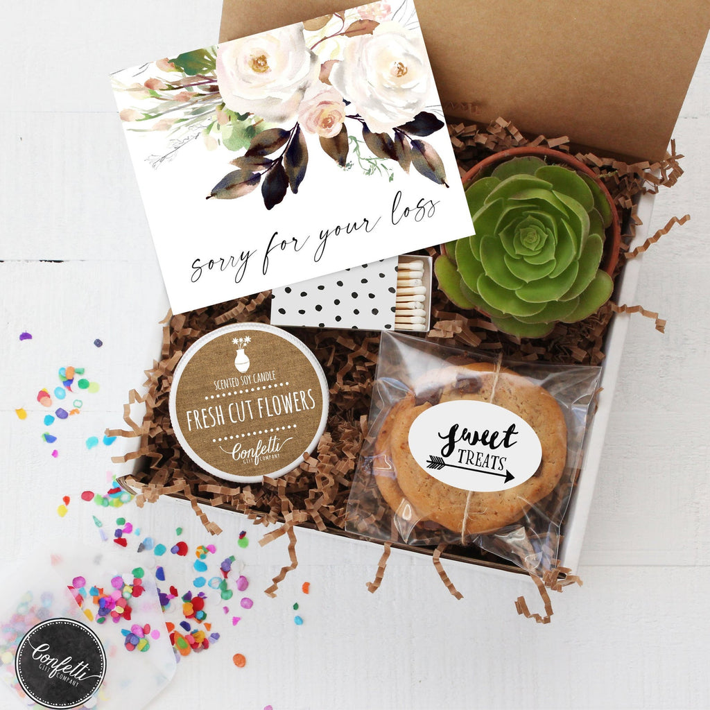 Sorry For Your Loss Sympathy Gift Box Confetti Gift Company Succulent Gift Boxes Soy Candle Gifts