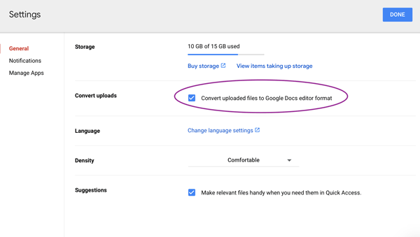 Google Docs Settings image