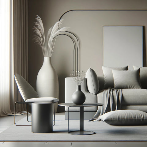 A serene minimalist living room featuring a Sleek Minimalist Vase, showcasing spaciousness and simplicity with modern furniture and neutral colors.