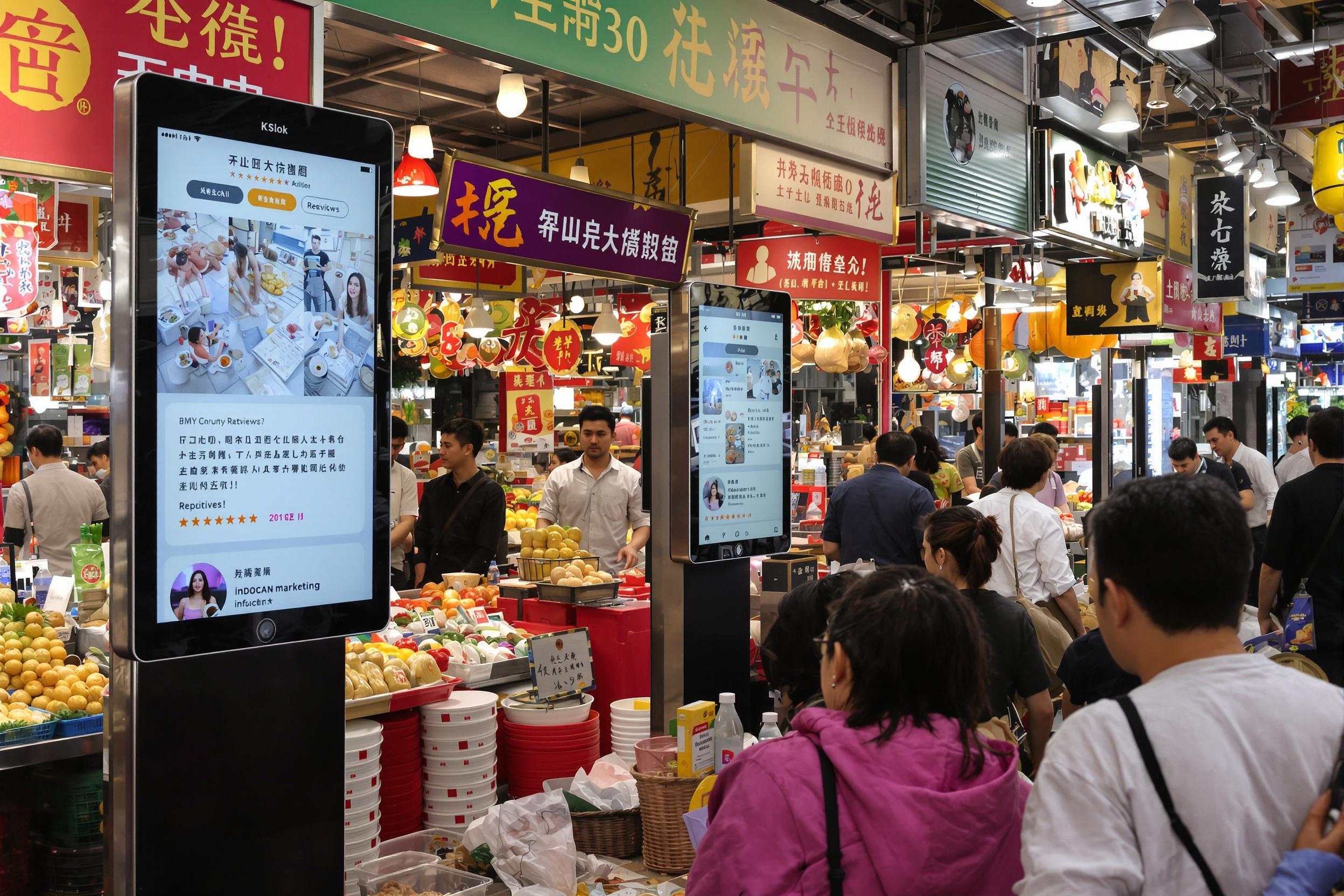 Local market with digital kiosks