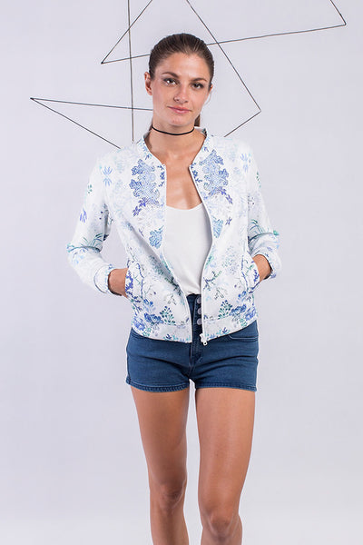 Green Flower Bomber Jacket