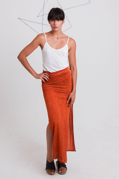 Cold Pigment Double Split Skirt Orange