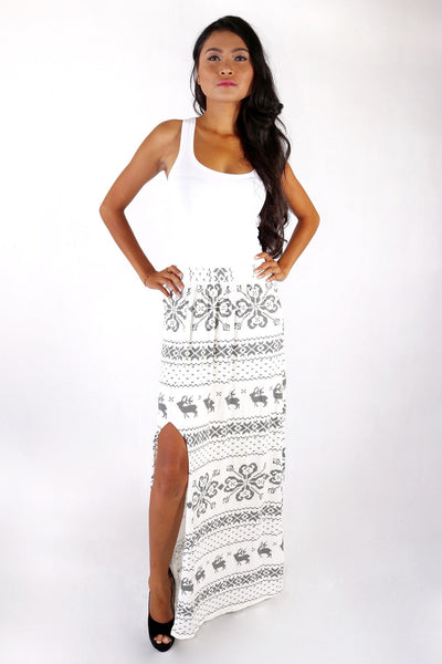 High Slit Deer Print Maxi Skirt