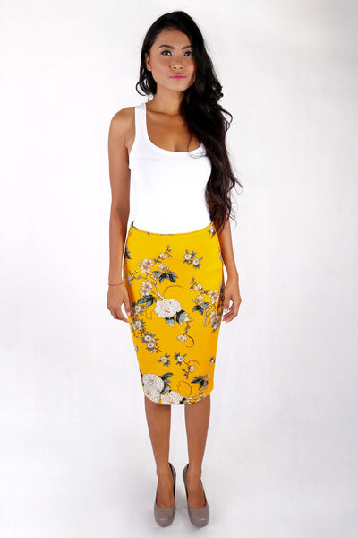 Yellow Chrysan Midi Skirt