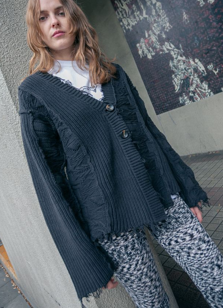 色グリーンPERVERZE crash wide knit cardigan - その他