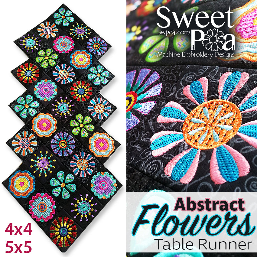 Abstract Flowers Table Runner 4x4 5x5in the hoop