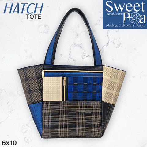 Hatch tote bag plaid machine embroidery in the hoop design