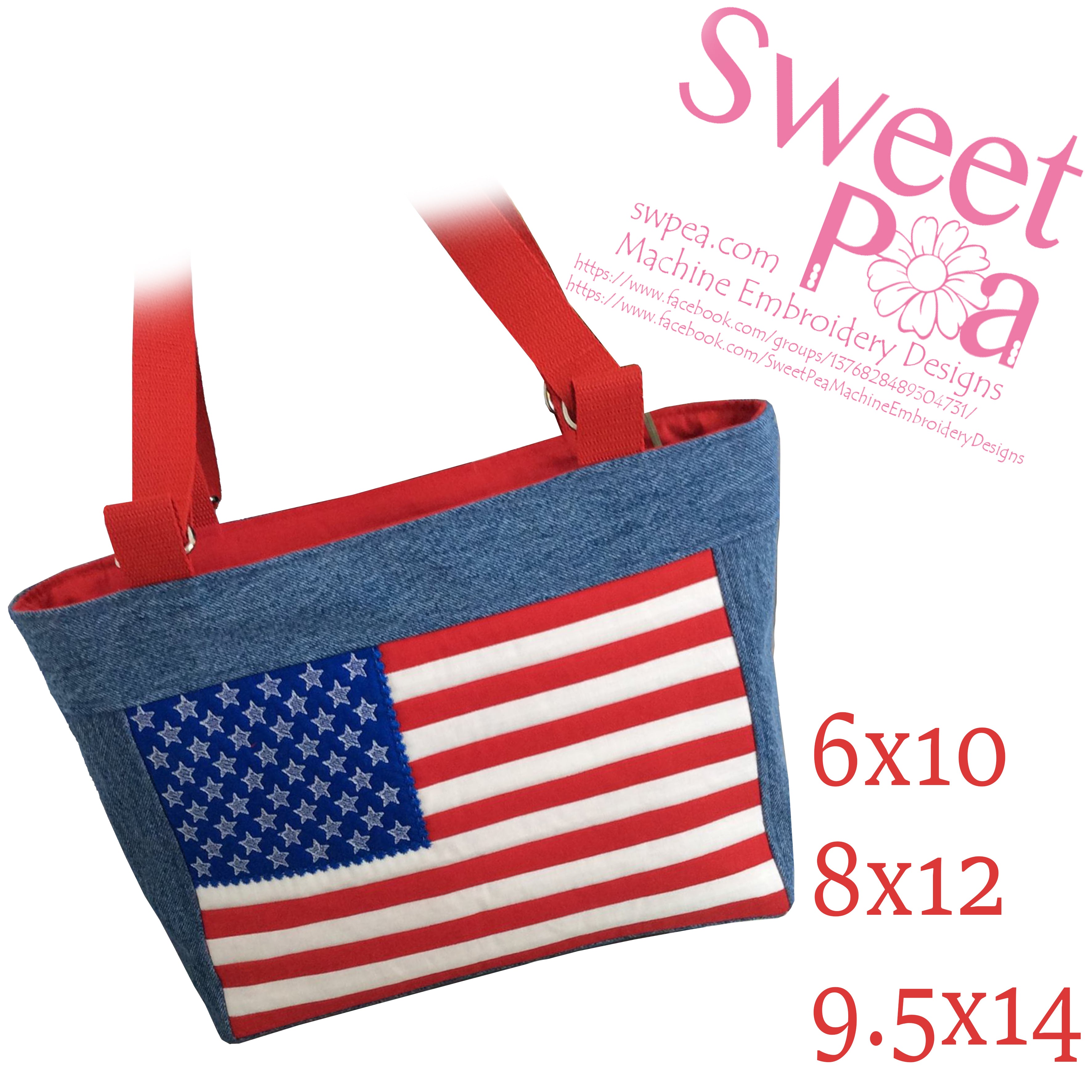 USA flag bag 6x10 8x12 9.5x14 in the hoop machine embroidery design