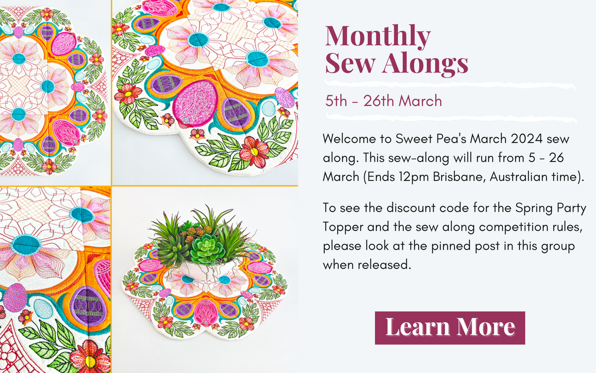 sweet pea sew along group Machine embroidery sew along