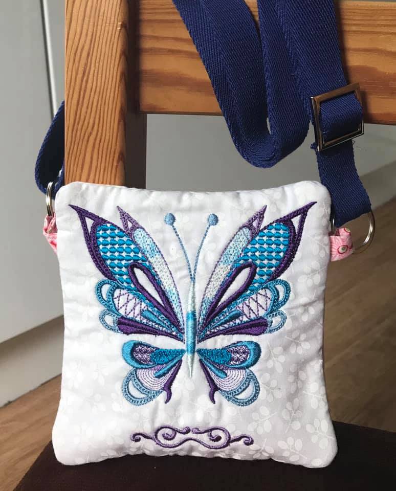 Butterfly Zipper Purse in the hoop machine embroidery design ITH