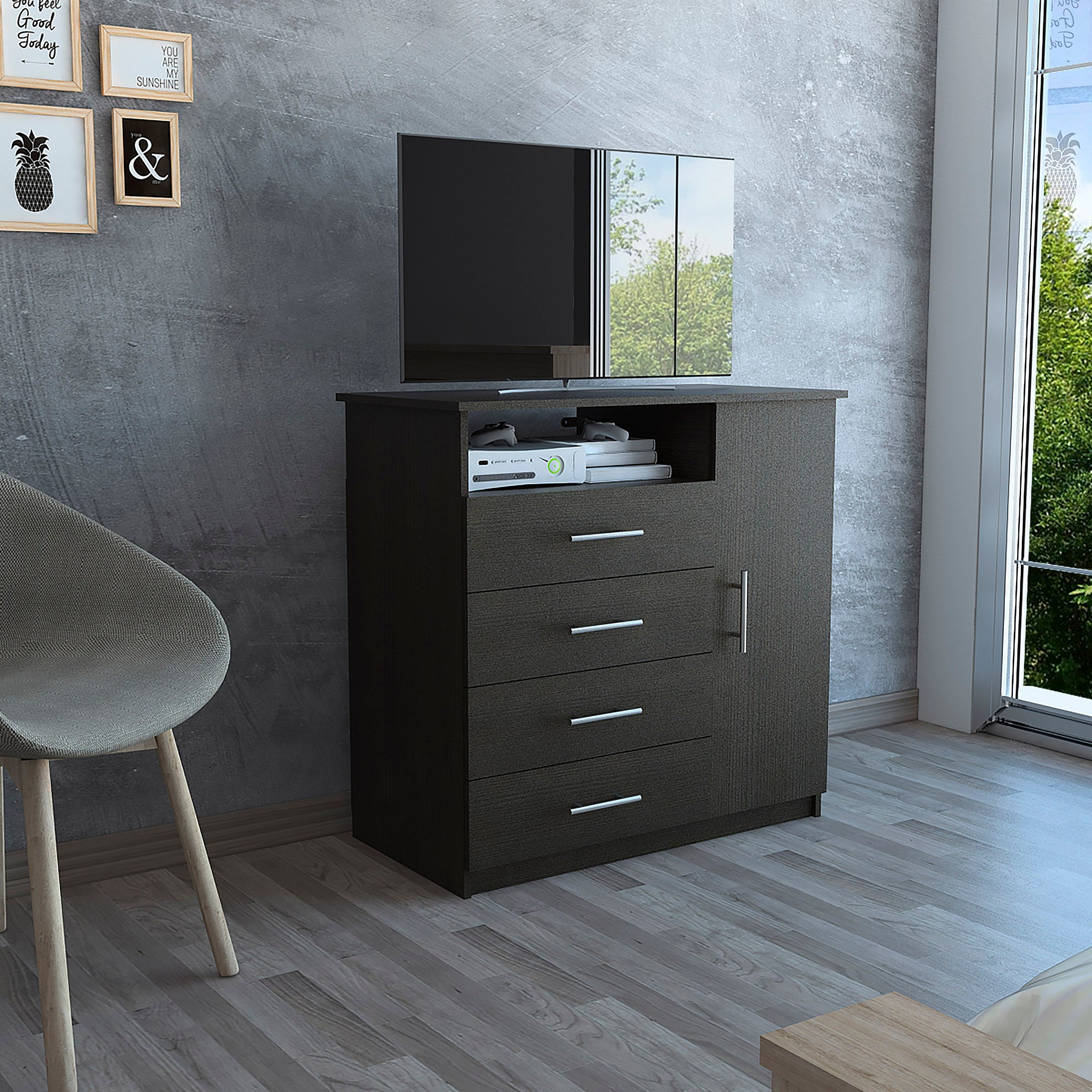 Black Wengue 4 Drawer 1 Shelf Dresser Black Primary Living Space Particle Board - OC Bedroom product image