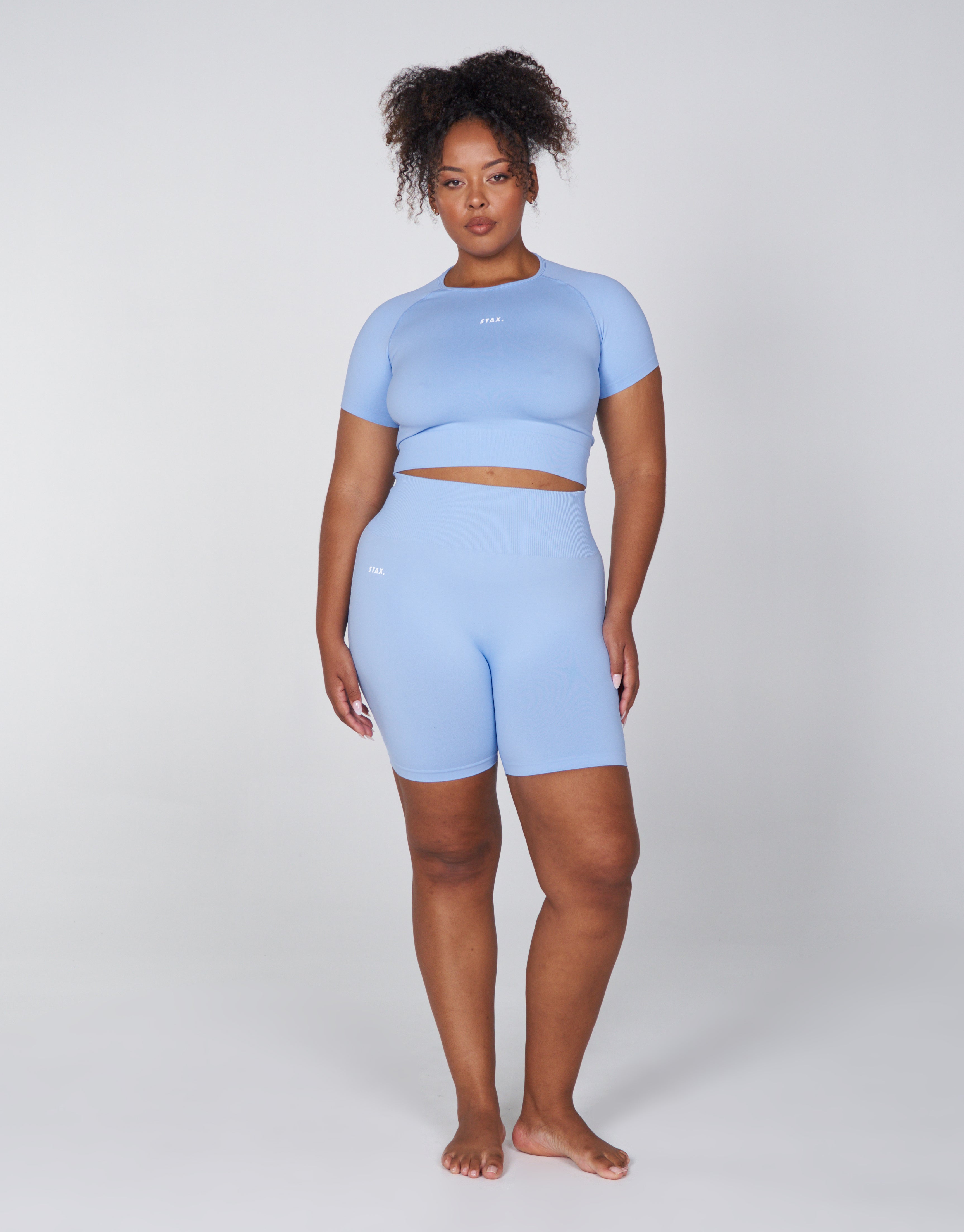 Premium Seamless Favourites Midi Bike Shorts - Baby Blue, STAX.