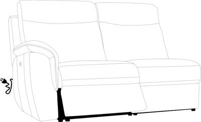 Masere 2 seater lateral sofa in leather with 1 electric recliner (with cable)